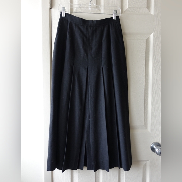 Wool Rallinati Black Wide Pleated Palazzo Pants - Picture 2 of 12